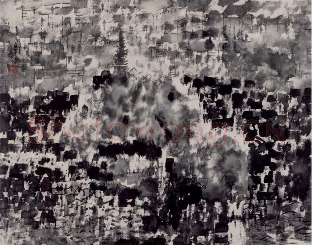 2002年 卓鹤君《城市山水》书画作品