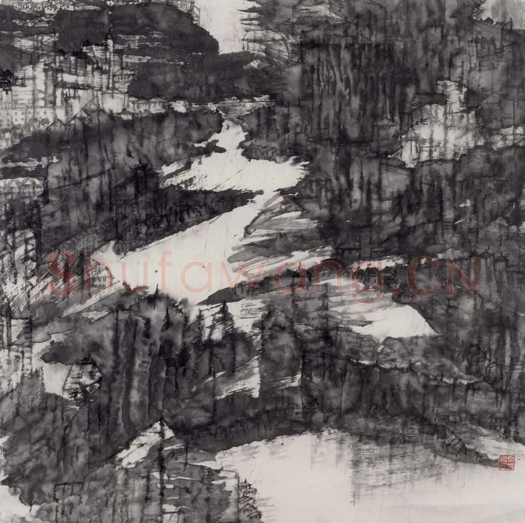 2002年 卓鹤君《城市山水》书画作品