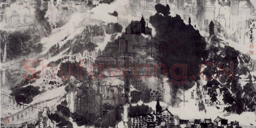 2007年 卓鹤君《城市山水》书画作品