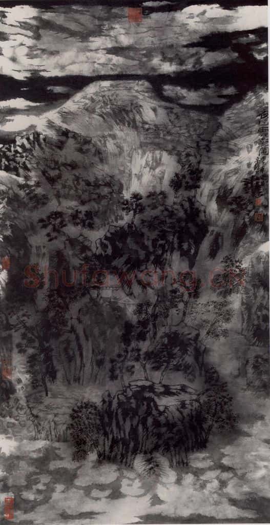 2008年 卓鹤君《夜山云影图》书画作品