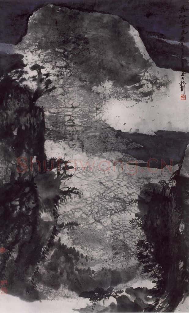 1983年 卓鹤君《春江暮色》书画作品