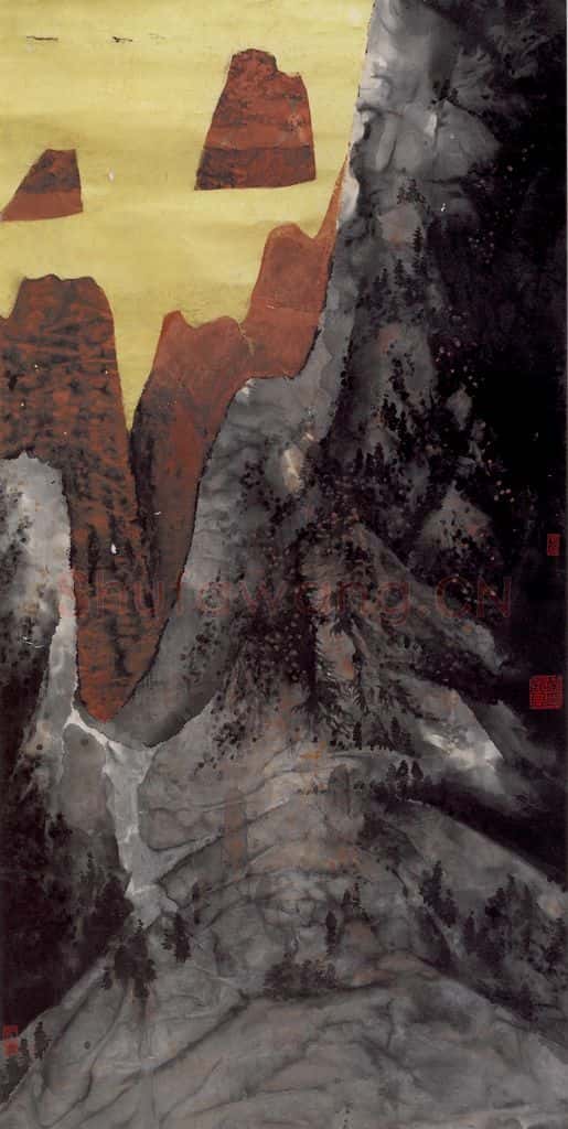1987年 卓鹤君《墨山金秋》书画作品