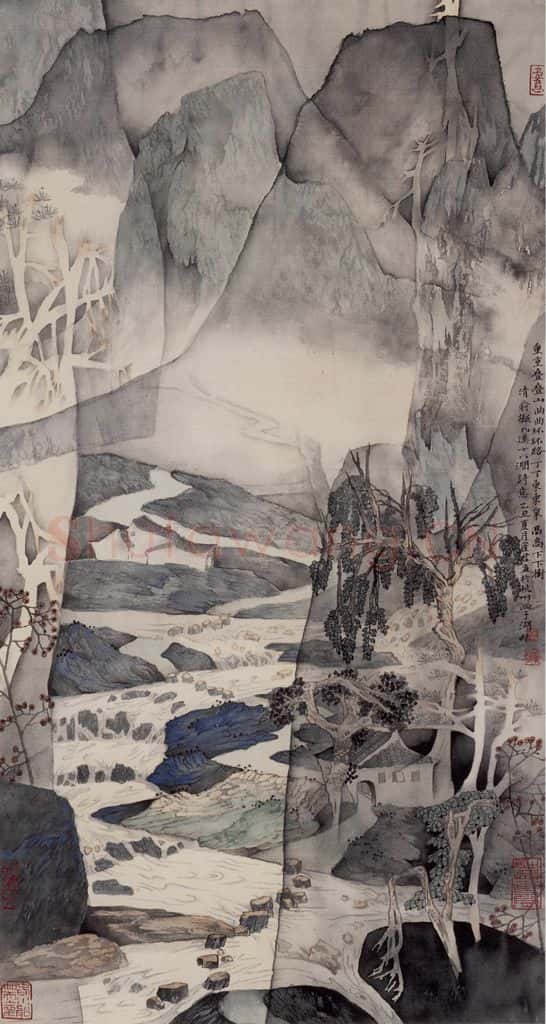 1985年 卓鹤君《清·俞樾<九溪十八涧>诗意》书画作品