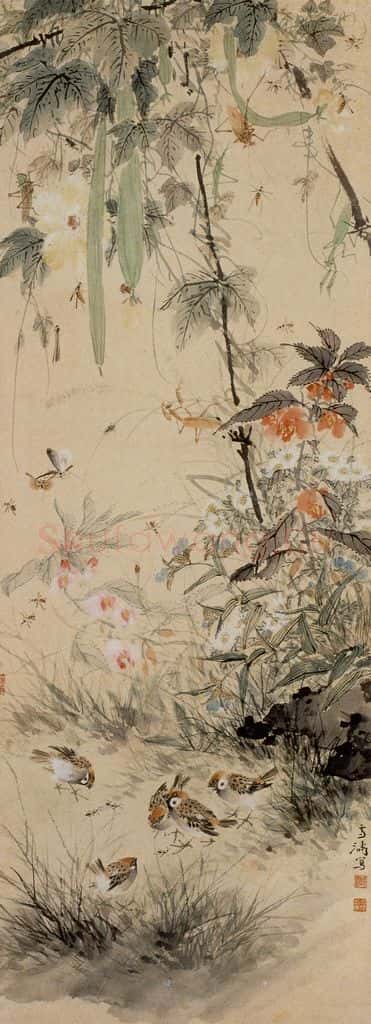 1946年 王雪涛《雀虫花卉》书画作品