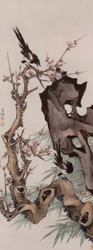 50年代 王雪涛《工写梅花喜鹊》书画作品