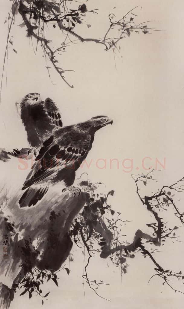 约1953年 王雪涛《临王一清双鹰图》书画作品