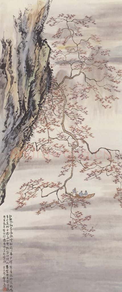1931年 俞剑华《秋江游艇图》书画作品