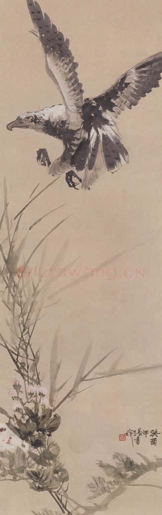 1933年 张书旗《飞鹰图》书画作品