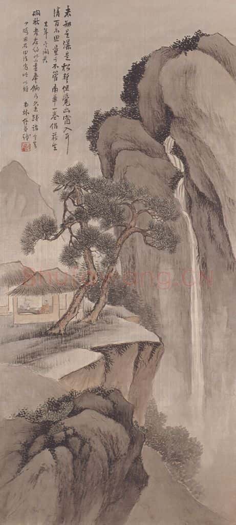 林纾《坐听松瀑图》书画作品