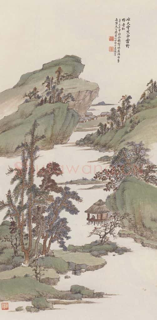 1931年 萧俊贤《红树春山图》书画作品