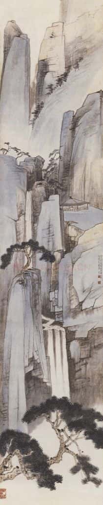 1936年 于非闇《黄山飞瀑图》书画作品