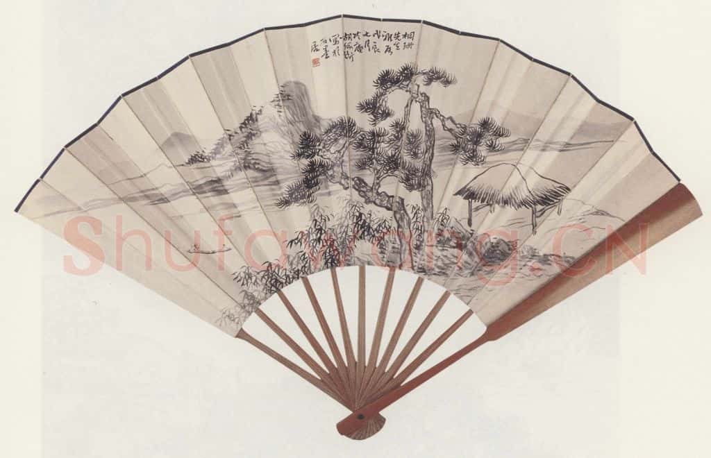 1928年 胡佩衡《松溪泛艇图》书画作品