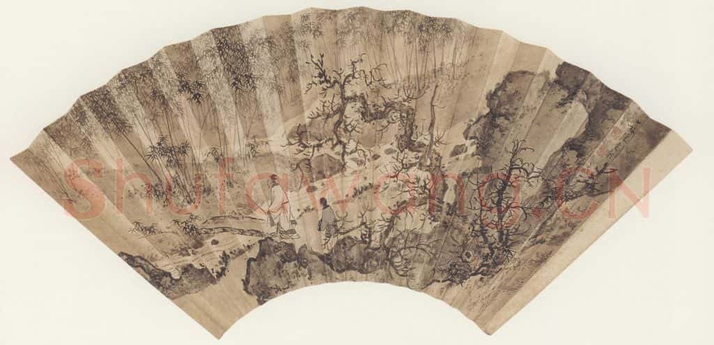 陈少梅《竹溪策杖图》书画作品