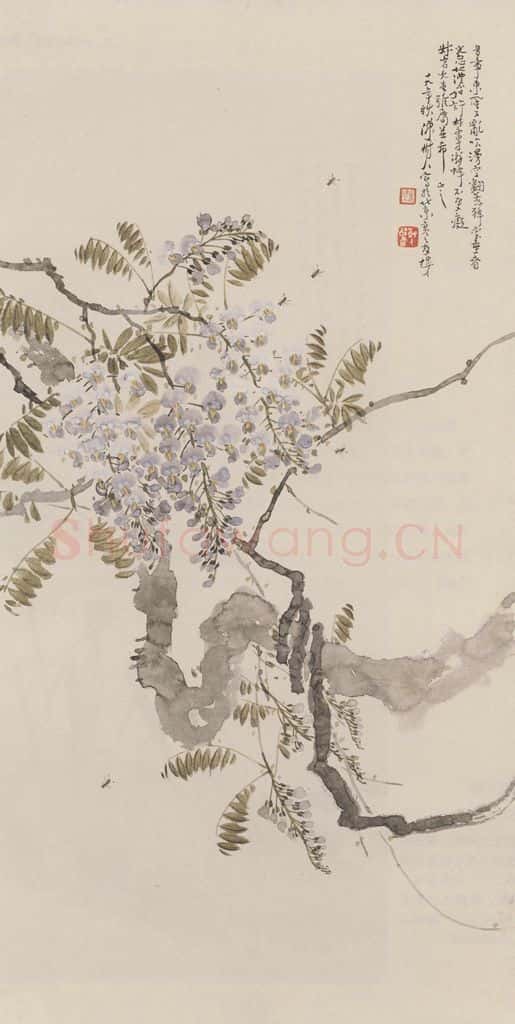 1930年 陈树人《紫藤图》书画作品