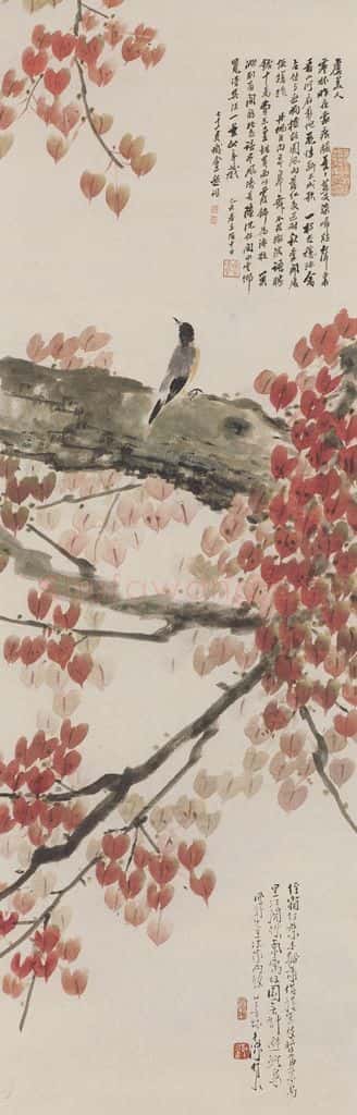 1934年 陈树人《枫禽图》书画作品