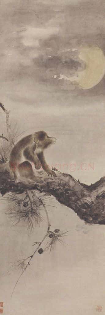  高奇峰《松猿图》书画作品