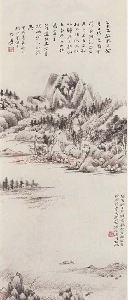 1933年 张大千《仿董其昌山水图》书画作品