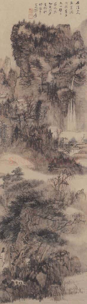 1935年 张大千《仿石溪山水图》书画作品