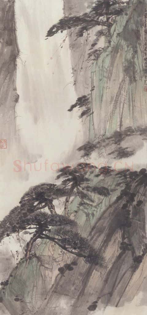 1945年 傅抱石《松林策杖图》书画作品