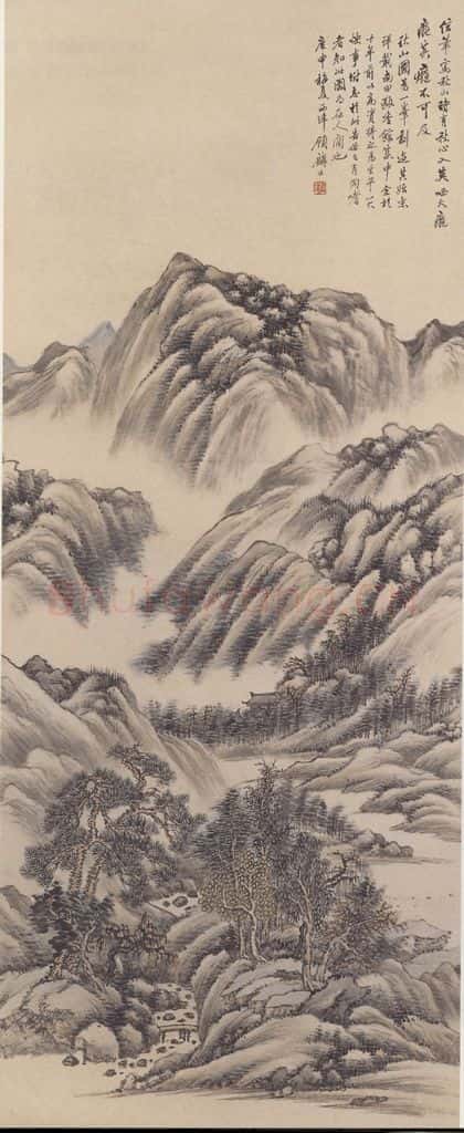 清 顾麟士《秋山图》书画作品