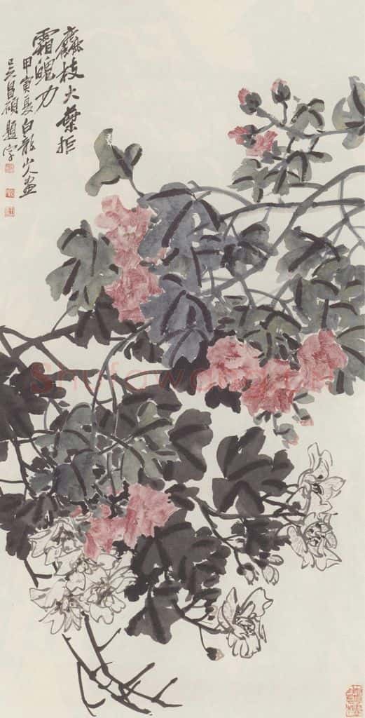 1914年 王震《芙蓉图》书画作品