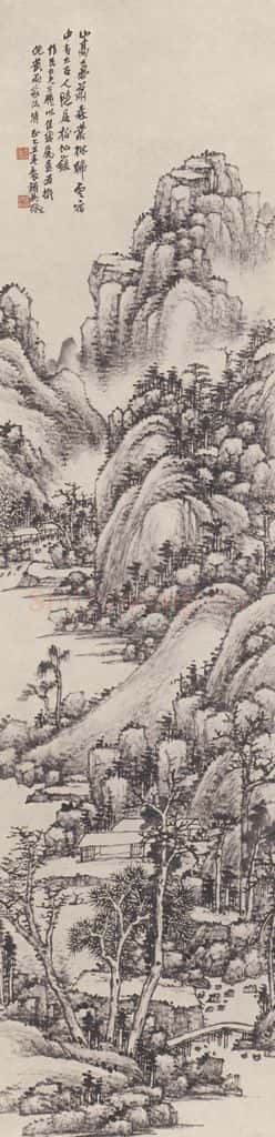1925年 吴征《丛树归云图》书画作品