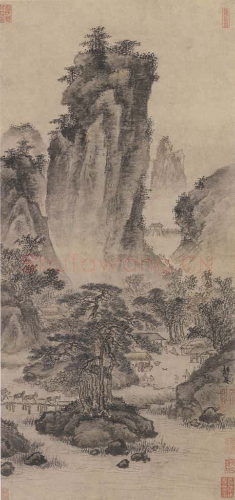 明代 戴进《关山行旅图》书画作品