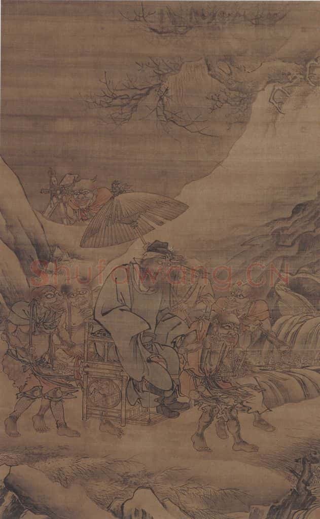 明代 戴进《钟馗夜游图》书画作品