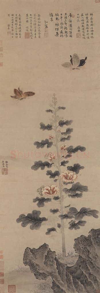 明代 戴进《葵石蛱蝶图》书画作品