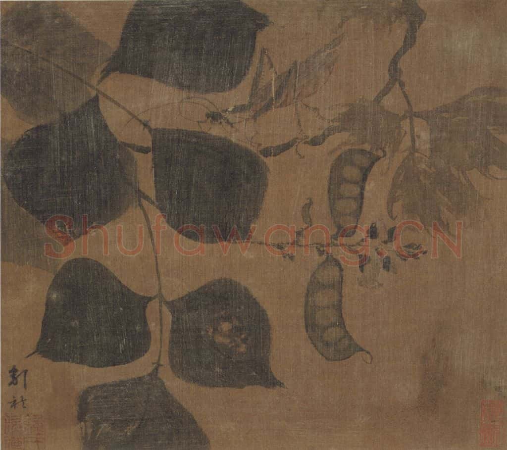 明代 钟礼《豆荚螳螂图》书画作品