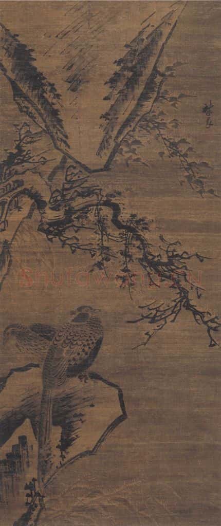 明代 林良《雪景双雉图》书画作品