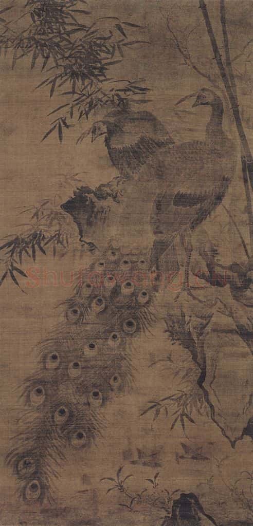 明代 林良《孔雀图》书画作品