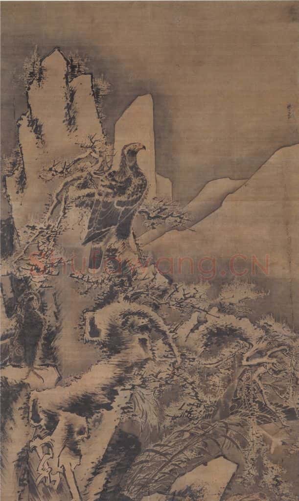 明代 林良《雪景鹰雁图》书画作品