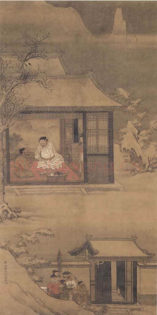 明代 刘俊《雪夜访普图》书画作品