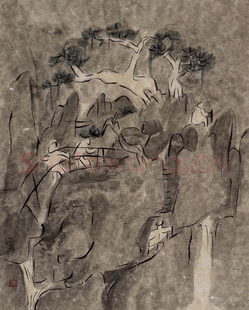 1999年 杨福音《晚登图》书画作品
