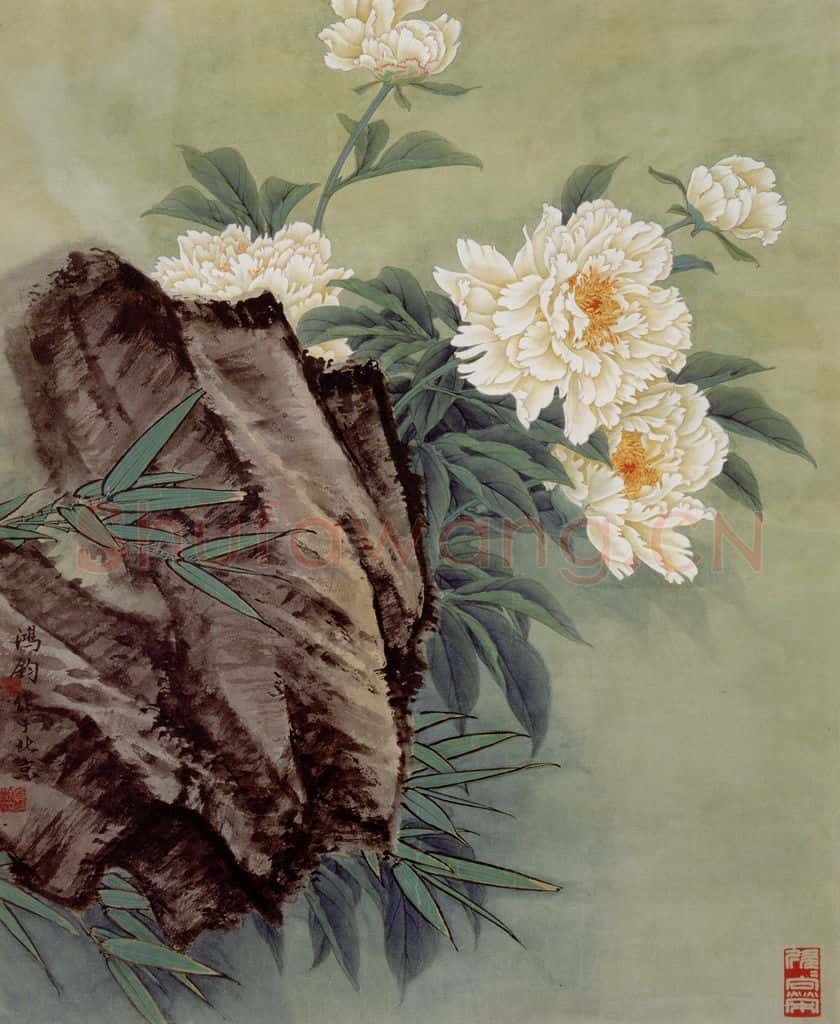 1978年 金鸿钧《白芍药花》书画作品