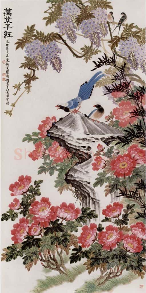 1999年 金鸿钧《万紫千红》书画作品