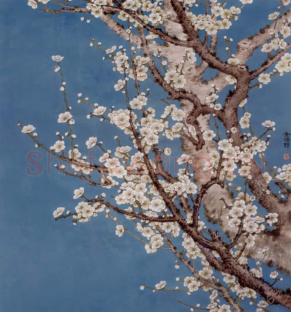 1977年 金鸿钧《白梅》书画作品