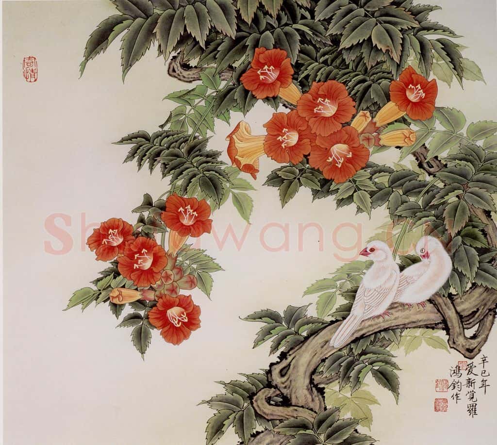 1981年 金鸿钧《凌霄白羽》书画作品