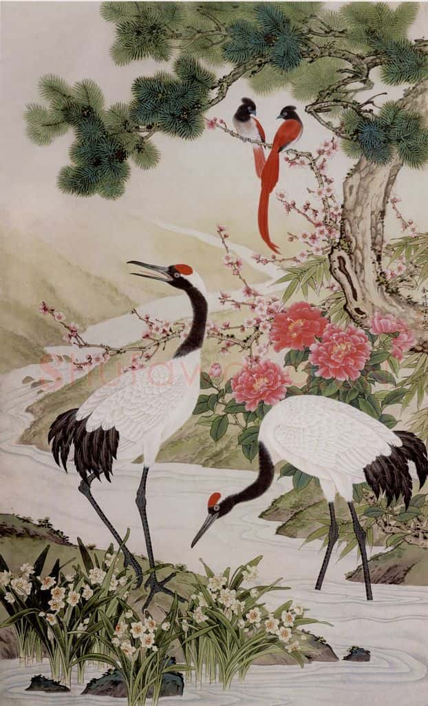 1984年 金鸿钧《松鹤长春》书画作品