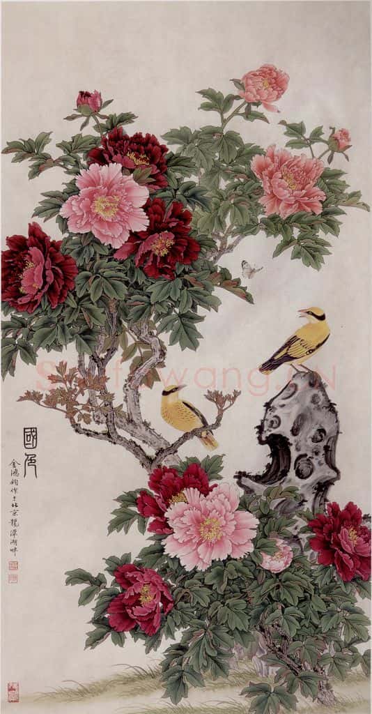 1985年 金鸿钧《国色》书画作品
