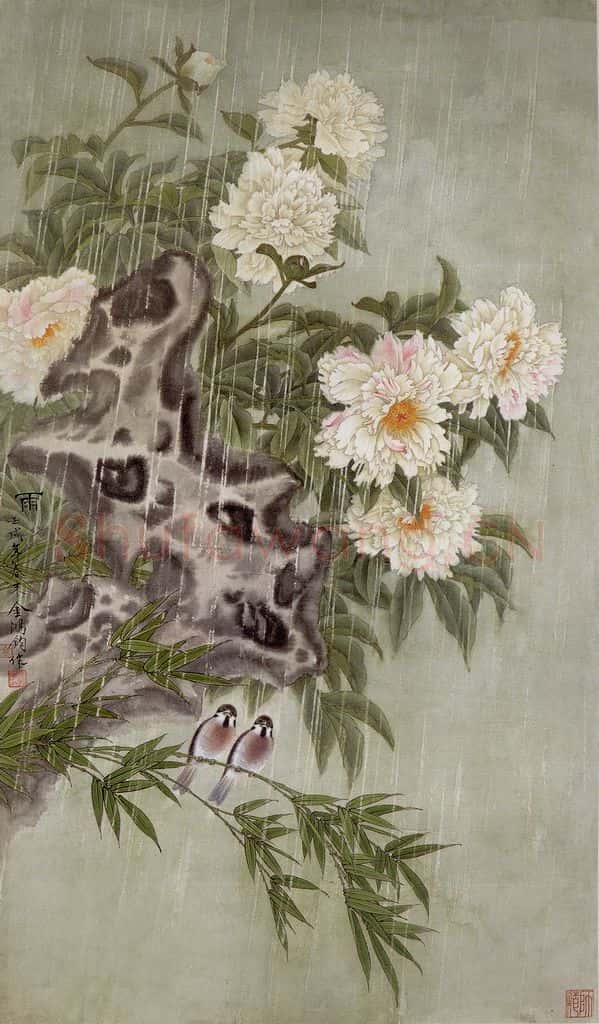 1983年 金鸿钧《雨》书画作品