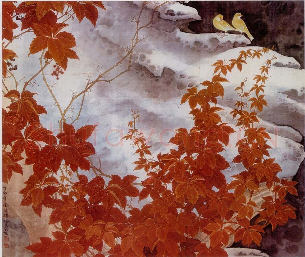 1987年 金鸿钧《霜重色更浓》书画作品