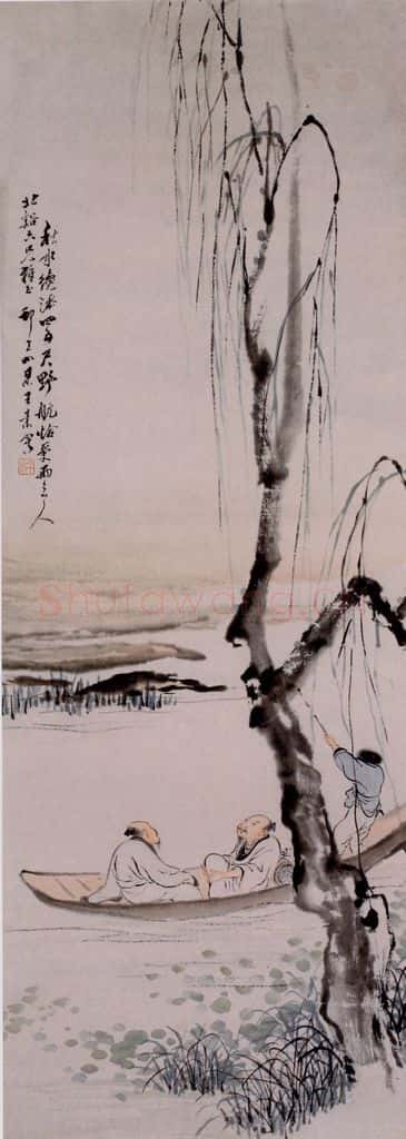  王素《秋水野航图》书画作品