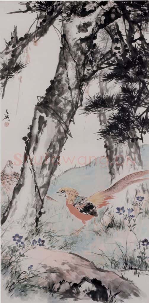 王雪涛《松树锦鸡图》书画作品