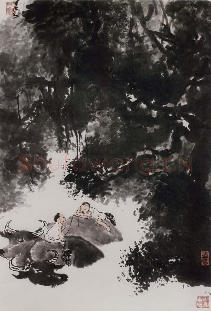 李可染《牧牛图》书画作品