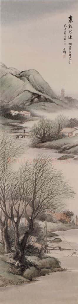  吴石伧《山水屏-春》书画作品