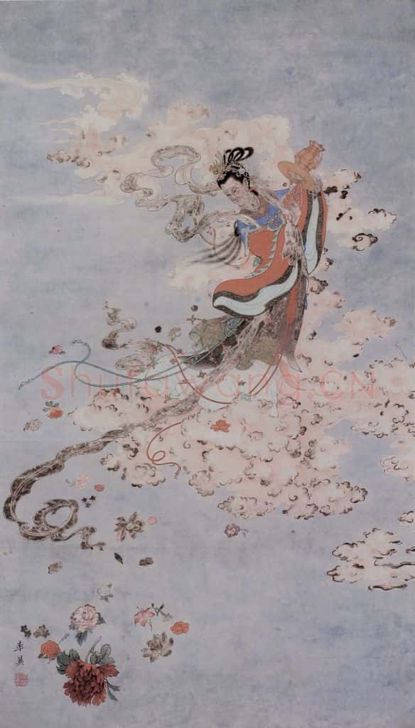 任率英《天女散花图》书画作品