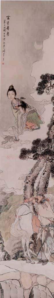 钱慧安《人物屏-富贵寿考》书画作品