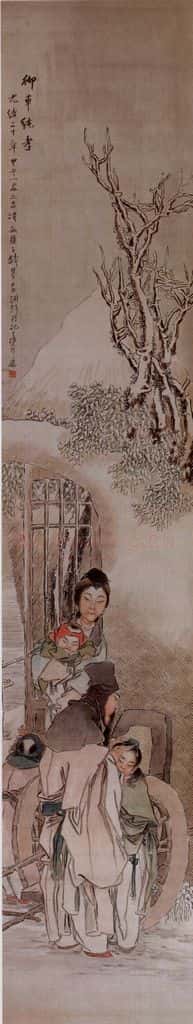  钱慧安《人物屏-御车纯孝》书画作品